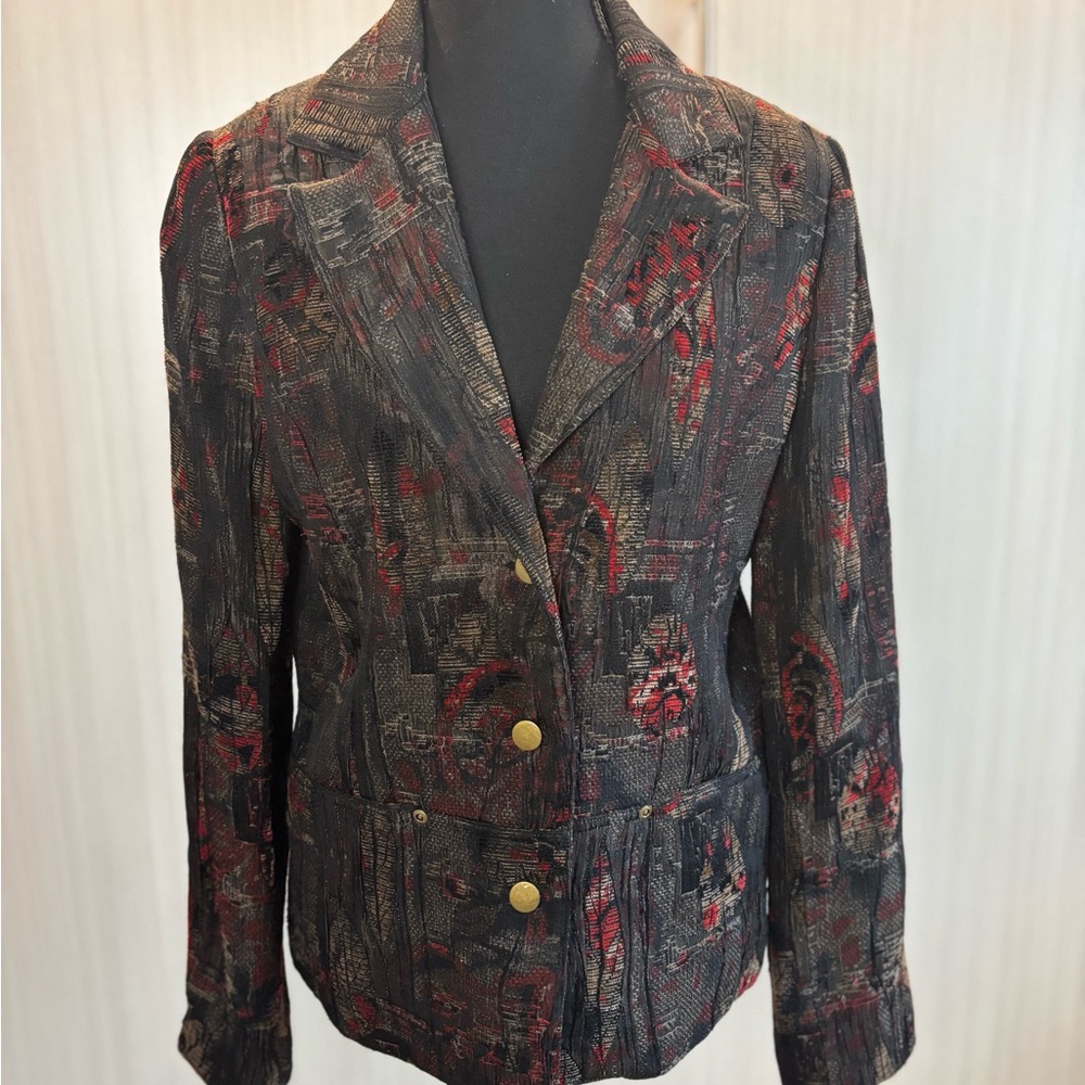 Vintage Patterned‎ Blazer with Gold Buttons size 8
